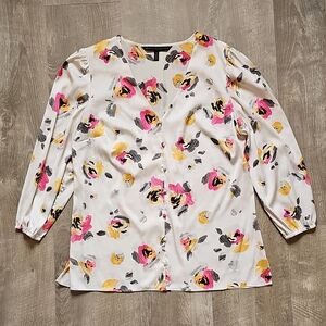 White House Black Market Floral Blouse - Pink, Yellow, Black